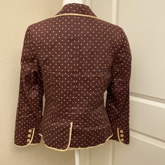 Tailored Linen blazer Women’s 6 suit jacket lined office Rockabilly Brown dot - Picture 2 of 10